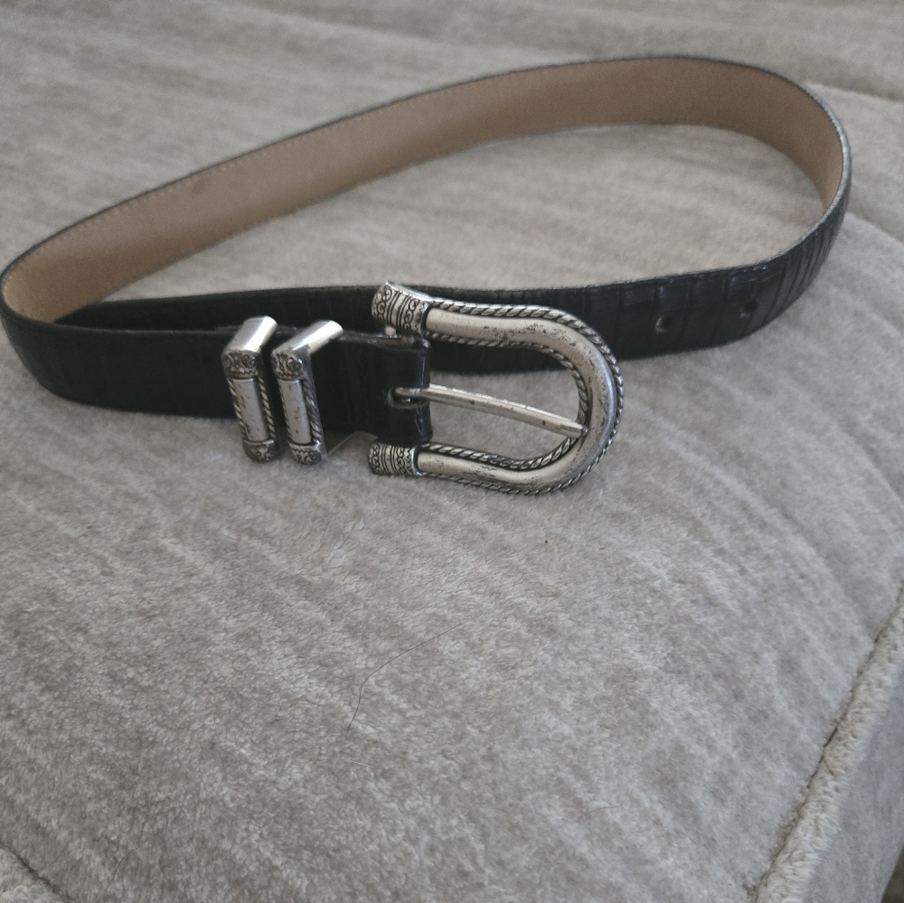 Brighton Black Leather Belt with Silver Buckle